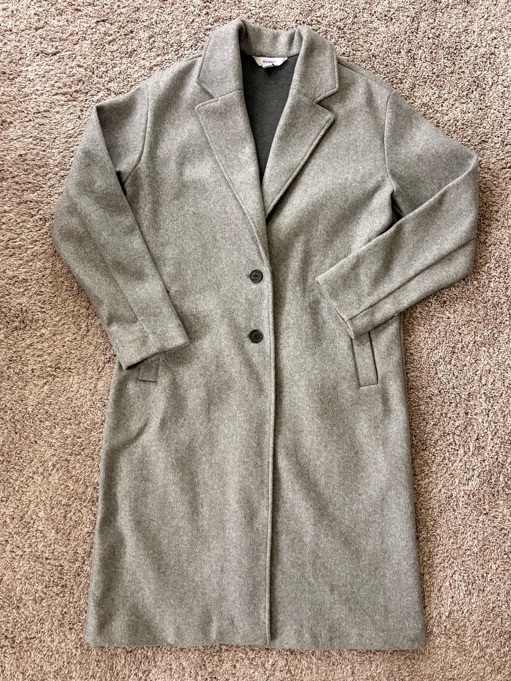 Old Navy Light Gray Long Single-Breasted Trench Coat